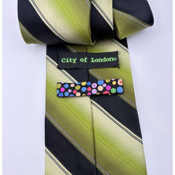 Green & Black Silk Neck Tie Diagonal Striped City of London Bold Retro - Picture 2 of 8
